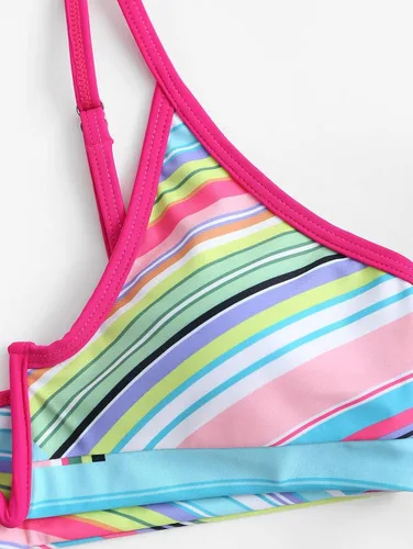 Vista 6 de ZAFUL Conjunto de bikini con alambre en V para mujer, traje de baño acanalado sexy de corte alto atrevido traje de baño de dos piezas