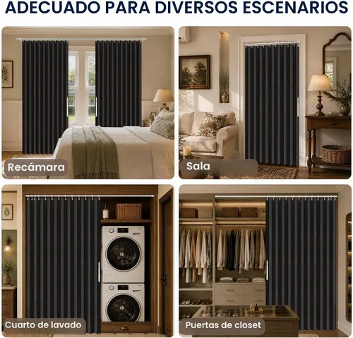 Vista 8 de AJAZZ Cortina de puerta magnética 100% opaca de acordeón para armario, cortina invisible para puerta interior de dormitorio, sala de estar, pasillo
