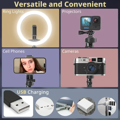 Vista 5 de UBeesize - Anillo de luz para selfies de 12" con soporte de trípode extensible de 62" y control remoto, luz LED circular con soporte para teléfono