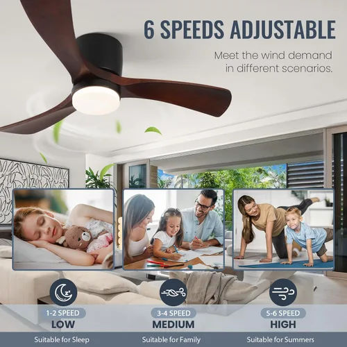 Vista 7 de GESUM Ventilador de techo de 42 pulgadas con control remoto de luces, ventilador de techo de perfil bajo con 3 aspas de madera de nogal, reversible