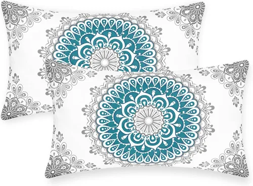 Vista 16 de CaliTime Fundas de Almohadas Decorativas Paquete de 2 Cómodas de Vellón Mandala Dalia Floral Medallón Estilo Brújula Fundas de Cojines para Sofá