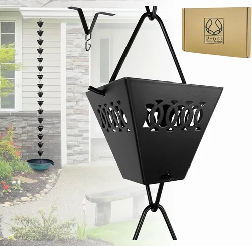 Vista 8 de U-nitt Cadena de lluvia colección de agua para canalones, atrapador de agua de lluvia y desviador, cadenas de 8.5 pies para jardín exterior, copas