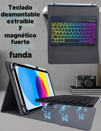 Vista 4 de Funda universal con teclado para 9.7", 10.1", 10.2", 10.5", 10.9", 11" Tablets iPad Samsung Fire Pixel Android 10.1 inch, 7 Color Rainbow Backlit
