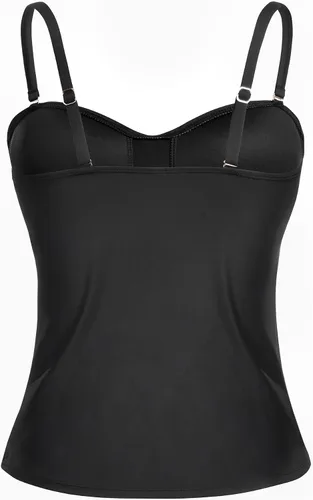 Vista 3 de Holipick Top de tankini para mujer con frente torcido, traje de baño bandeau, control de abdomen, traje de baño solo arriba, sin parte de abajo Negro