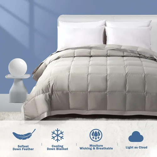 Vista 6 de Dafinner Manta de fibras de plumas tamaño matrimonial/queen, edredón ligero de verano, silenciosa y extra suave, manta de cama fina con ribete