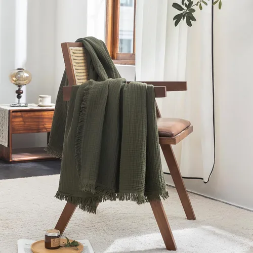 Vista 56 de FOSSA Manta de Muselina con Flecos - Gasa de Algodón 100% de 4 Capas Súper Suave y Transpirable - Manta Decorativa Ligera y Refrescante para Cama