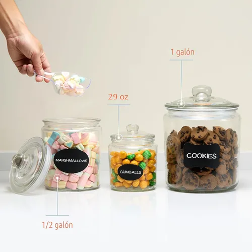 Vista 3 de KooK Tarros de almacenamiento de vidrio con tapas, 29 onzas (juego de 2), recipientes de cocina para azúcar, galletas, bolas de algodón, recipientes