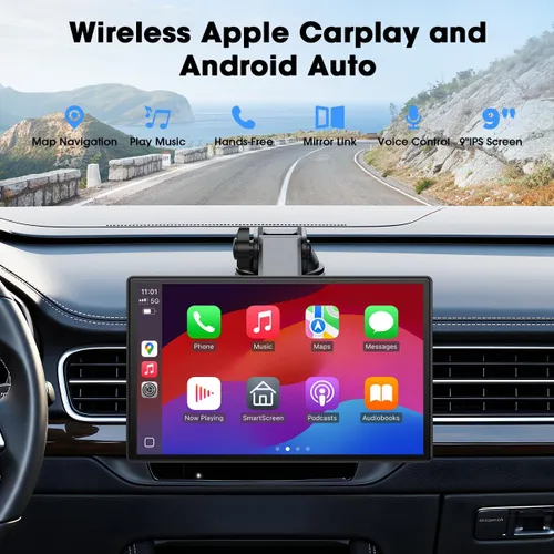 Vista 2 de Topexplore Carplay - Pantalla táctil portátil para automóvil, CarPlay inalámbrico de 9 pulgadas y actualización automática de Android