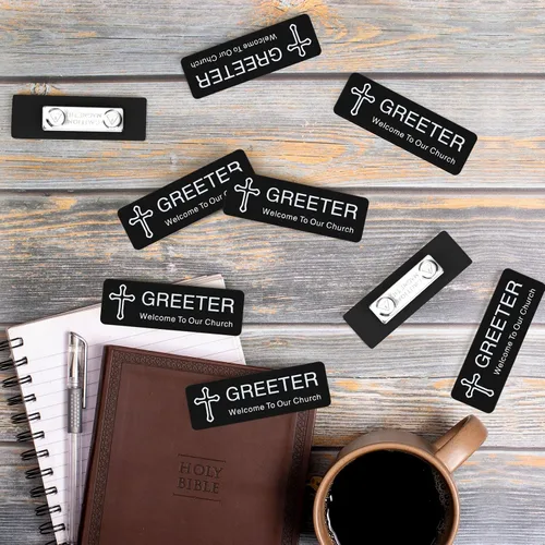 Vista 5 de Sabary 10 etiquetas magnéticas con nombre para la iglesia, con texto en inglés "Welcome to Our Church", etiqueta personalizada de 1 x 3 pulgadas