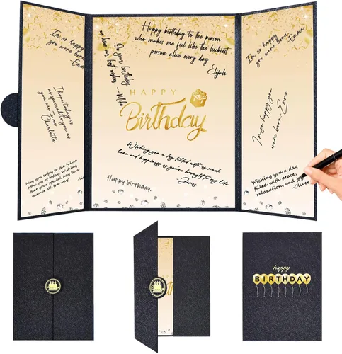 Vista 20 de Crenics Decoraciones de cumpleaños en blanco y negro para mujeres y hombres, libro de invitados creativo alternativo de 45,72 cm x 30,48 cm, gran