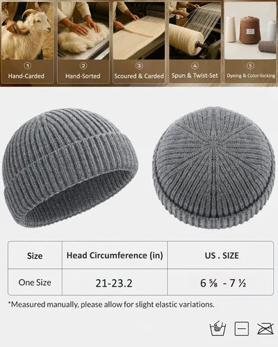 Vista 7 de Gorros de pescador de lana merino 100% para hombre, gorro de Gris