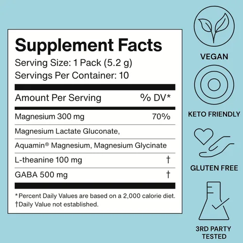 Vista 4 de Foria Mellö Suplemento de magnesio Superblend Powder – Glicinato de magnesio con L-teanina, GABA y minerales traza – Apoya el sueño y la relajación