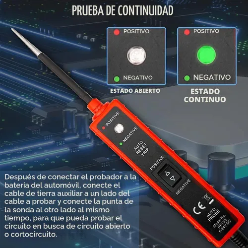 Vista 5 de Probador de sonda de circuito de alimentación con protección contra sobrecarga y activación de componentes, probador de cortocircuito