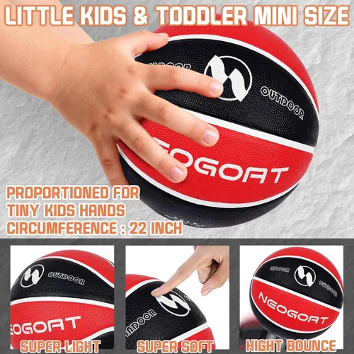 Vista 4 de Pelota de baloncesto para niños y jóvenes tamaño 4/5 25.5/27.5", Pelota de baloncesto de goma gruesa y duradera de alto rebote NEOGOAT tamaño 4/5