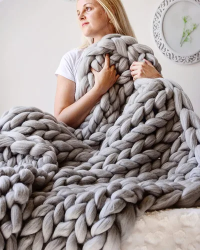 Vista 14 de Manta de punto grueso de 50 x 60 pulgadas, manta gigante tejida a mano con hilo 100% de lana merina, hecha a mano para cama, sofá, manta bohemia