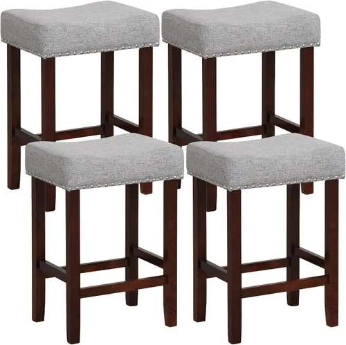 Vista 15 de Giantex 25 Inch Bar Stools, Backless Saddle Barstools with Sponge Padded Cushion, Nailhead Trim, 330 Lbs Wood Bar Stools with Foot Rest for Kitchen