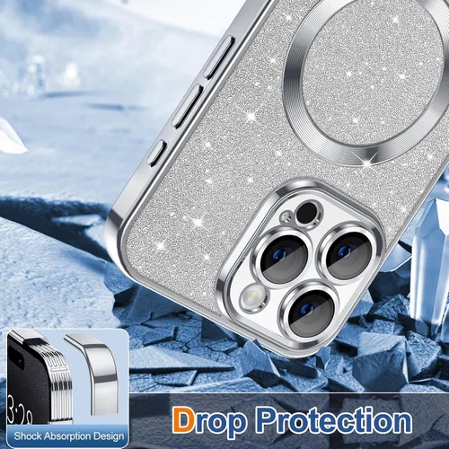 Vista 73 de Hython para iPhone 12 Funda con chispas brillantes, fundas transparentes magnéticas con protector de lente de cámara [Compatible con MagSafe]