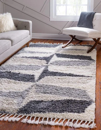 Vista 11 de Unique Loom Hygge Shag Collection - Alfombra moderna de inspiración marroquí, diseño geométrico, felpa y acogedora