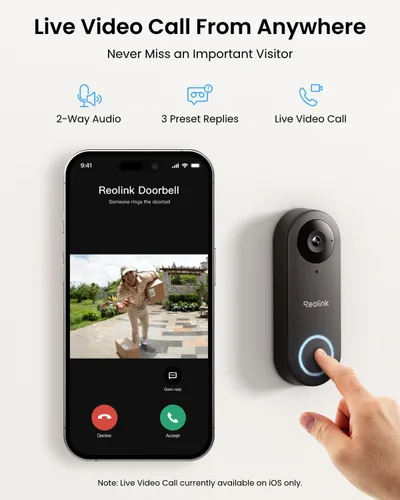 Vista 3 de REOLINK Timbre de video con cámara WiFi, con cable 2K al aire libre, WiFi 5G y 2.4G, ángulo de visión amplio 4:3, detección inteligente