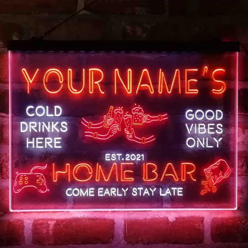 Vista 14 de Letrero de luz de neón LED tricolor para fiesta de cerveza, bar, personalizable, nombre, fecha, texto y cita, fuente verde y rojo y amarillo, 13 x