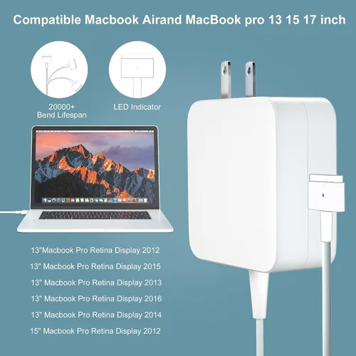 Vista 2 de Adaptador de corriente de 85 W compatible con Mac Book Pro 2015 Cargador de 85 W AC Fast 2T Adaptador de corriente compatible con A1466 A1278