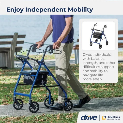 Vista 2 de Andador Drive Medical, de aluminio con ruedas, 7.5 pulgadas, R728BL, Universal, Azul, 1, 1 R728BL - Andador plegable con ruedas que incluye