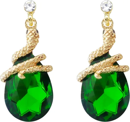 Vista 15 de Navachi Pendientes colgantes de gota de serpiente con forma de pera multicolor de cristal chapado en oro de 18 quilates Negro