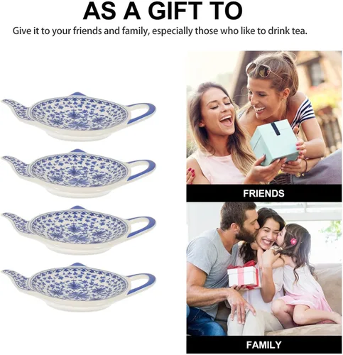 Vista 7 de BESTonZON Juego de 4 soportes de cerámica para bolsitas de té, con forma de tetera, resistentes al calor, para salsa de mesa, postre, aperitivos