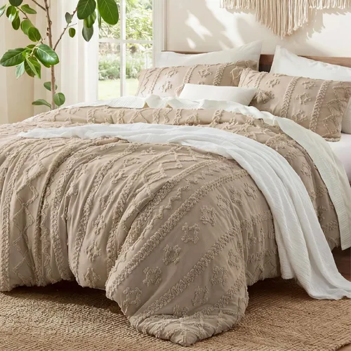 Vista 13 de Bedsure Juego de edredón bohemio copetudo, tamaño individual, juego de cama bohemio azul pizarra, GentleSoft™ 2 piezas de ropa de cama bordada