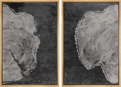 Vista 12 de SIGNWIN Lienzo enmarcado para pared, juego de arte con anillos de árbol de bosque grunge en blanco y negro, ilustraciones de naturaleza silvestre