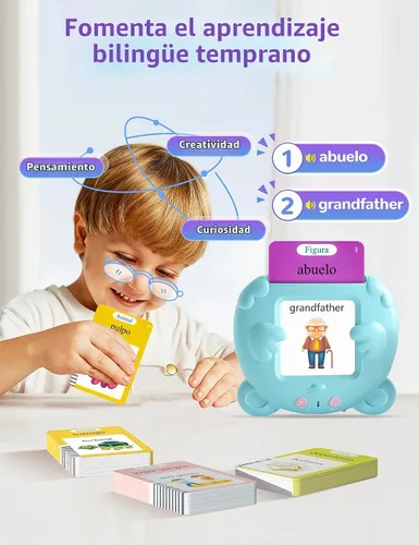 Vista 4 de Tarjetas didácticas parlantes en español e inglés para niños pequeños, 510 palabras de vista, juguetes de aprendizaje bilingüe para niños, juguetes