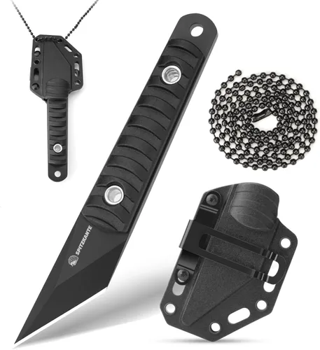 Vista 11 de Cuchillo de cuello compacto de 14.7 cm, pequeño cuchillo de hoja fija EDC Kiridashi con empuñadura de ABS azul, acero 5Cr14MoV, ideal para camping