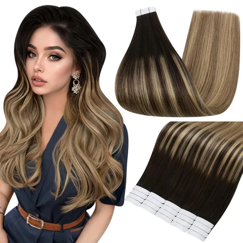 Vista 34 de Full Shine - Extensiones de cabello humano con cinta adhesiva, 10 pulgadas, sin costuras, color 1 negro azabache de 1.06 oz, cinta invisible