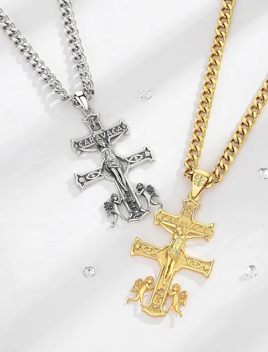 Vista 3 de INFUSEU Regalos religiosos únicos para hombres y mujeres, collares con colgante de San Miguel, San Cristóbal, San Benito, Virgen María