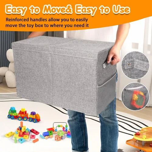 Vista 6 de Caja grande de juguetes con tapa, organizador de almacenamiento de juguetes para niños y niñas, canasta grande de juguetes para sala de estar, sala