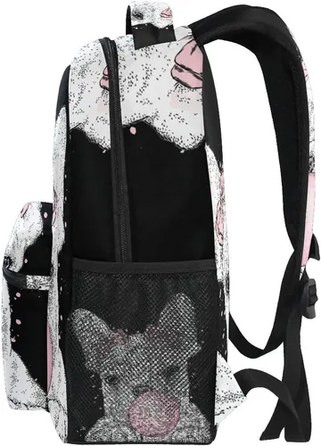 Vista 4 de Mochila escolar linda Bulldog Francés Adolescentes Niñas Niños Bolsa de viaje
