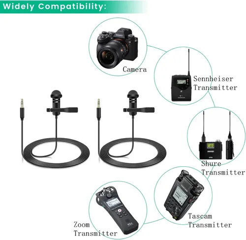 Vista 5 de 2 Pack de micrófonos Lavalier compatibles con DJI Mic 2 y Rode Wireless Pro/Wireless GO 2 / II Transmisores - Micrófono lapel omnidireccional lav