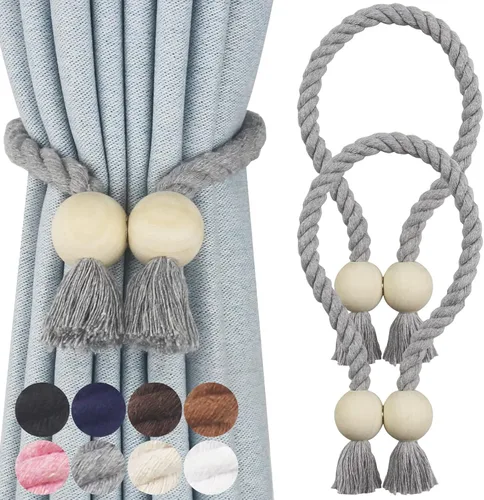 Vista 27 de Alzapaños magnéticos para cortinas, alzapaños decorativos Nieffeiy Beige
