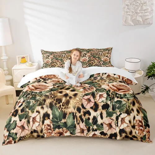 Vista 32 de Juego de funda de edredón para niños, tamaño individual, diseño de cebra y leopardo con purpurina, decoración de habitación para niñas y mujeres