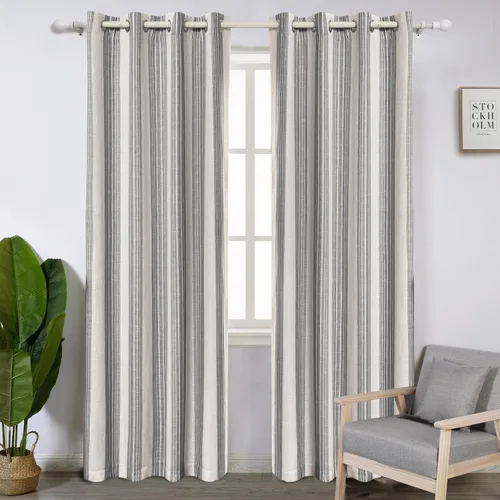 Vista 80 de DriftAway Chris Linen - Cortinas opacas con capa térmica y reductora de sonido, 63 pulgadas de largo para dormitorio, cortinas estampadas a rayas