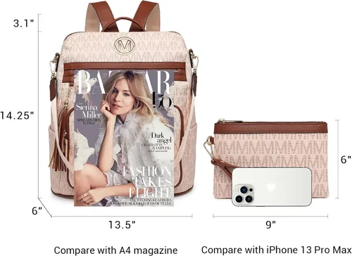 Vista 59 de MKP COLLECTION Mochila de moda para mujer, bolsa convertible grande para mujer, mochila de viaje, bolsa de hombro, juego de 2 piezas con borla, Beige