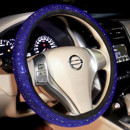 Vista 11 de Funda para volante de coche con brillantes Carwales para mujeres y niñas, accesorios de coche negros con cristal de diamante de 15 pulgadas