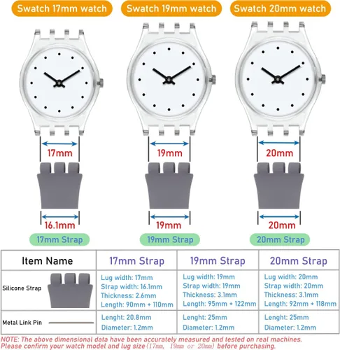 Vista 7 de Lijinlan Correa de silicona de repuesto para Swatch de 0.669 in, 0.748 in, 0.787 in, correa de reloj impermeable para Swatch