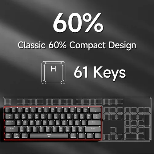 Vista 2 de KEMOVE K61SE - Teclado mecánico para juegos, 60 % con cable RGB retroiluminado N-Key Rollover compacto mini teclado de 61 teclas para PC portátil