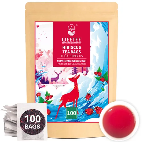 Vista 48 de WT WEETEE Bolsas de té de hierbas de manzana y canela, 60 unidades, mezcla perfecta de canela dulce, hibisco agrio, sabor natural, sin cafeína