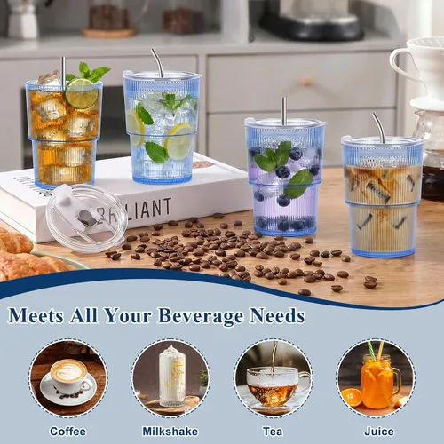 Vista 6 de 2 vasos de plástico de 15 onzas con tapas y pajita, tazas de plástico reutilizables para café helado, a prueba de fugas, vasos de viaje para café