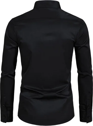 Vista 2 de VANCOOG Camisas de vestir de manga larga con cuello de banda, para hombre