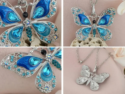 Vista 3 de Alilang Collar con colgante de mariposa de diamantes de imitación de cristal pintado con esmalte brillante