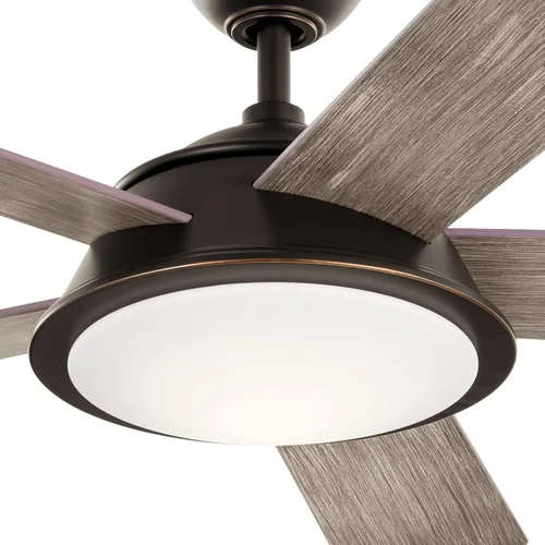 Vista 6 de Kichler Verdi - Ventilador de techo LED de 56 pulgadas en cristal de ópalo grabado en bronce antiguo con nogal oscuro reversible y cuchillas