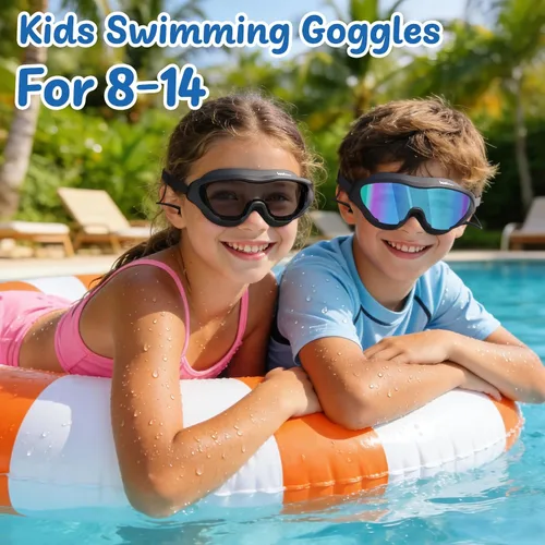 Vista 7 de Gafas de natación anti niebla UV para niños de 6 a 14 años, paquete de 2 gafas de natación para niños con tapones para los oídos adjuntos